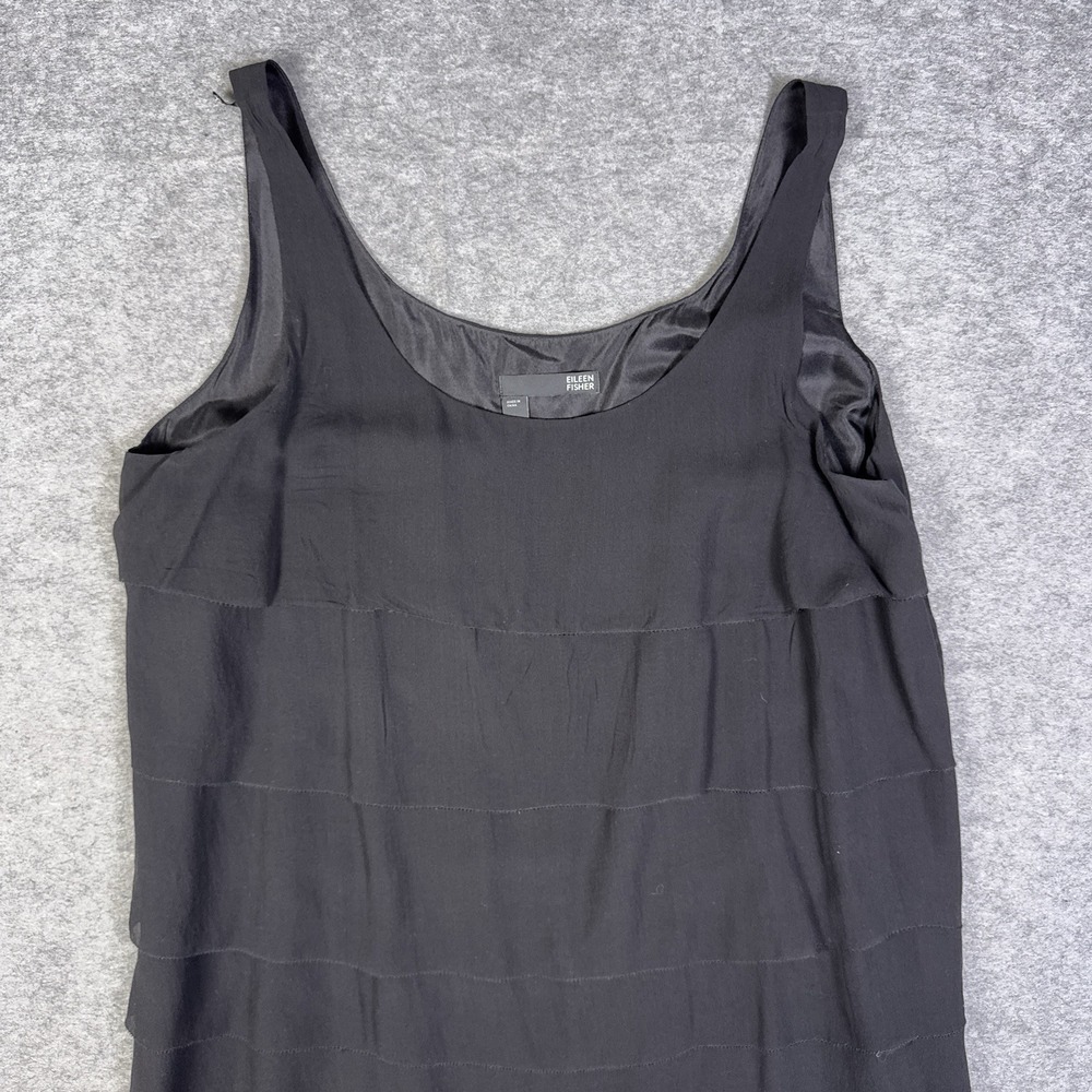 Eileen Fisher Dress Medium Black Tiered Lagenlook Minimalist Soft Boho - Picture 3 of 9